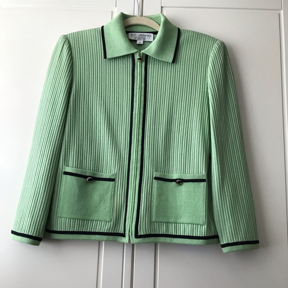 St. John Collection Green Full Zip Sweater